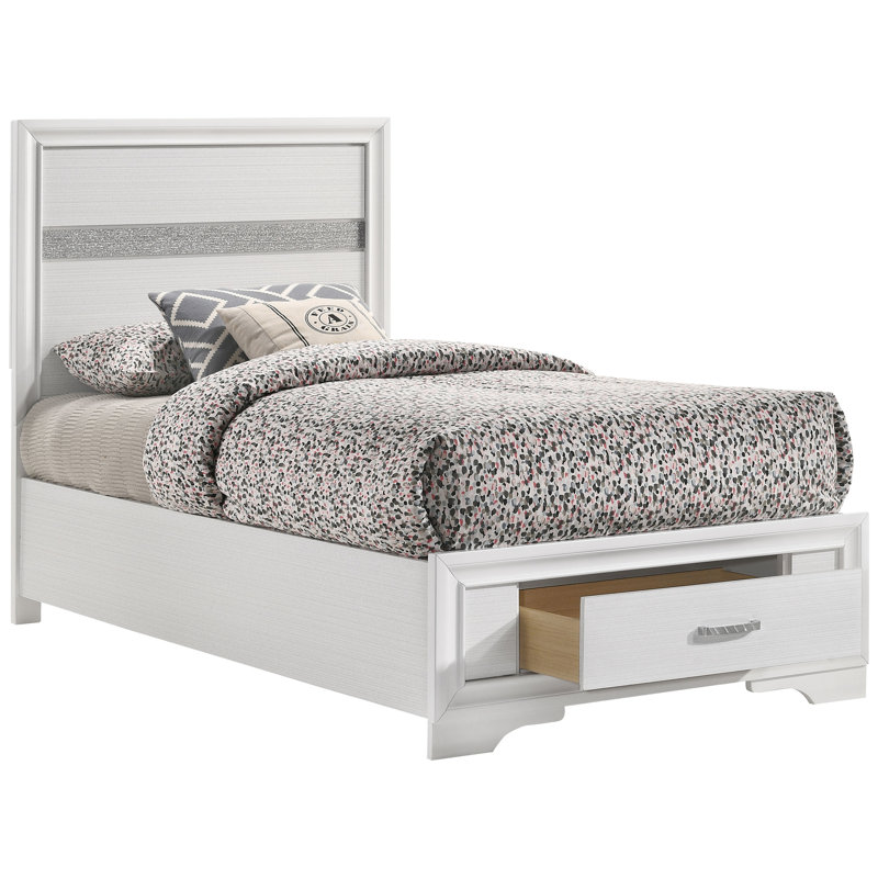 Lit de rangement simple blanc, idéal pour divers styles de décoration de chambre à coucher, avec compartiments, look propre et polyvalent, fabriqué en stratifié de papier de bois massif, lit de 49,91 pouces de hauteur avec fonction,