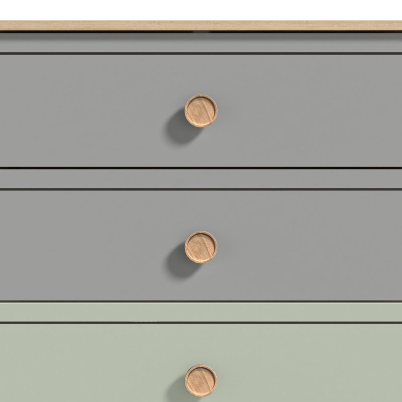 Ensemble de chambre à coucher 3 pièces Buzice, Grand lit, Brun / Beige / Vert