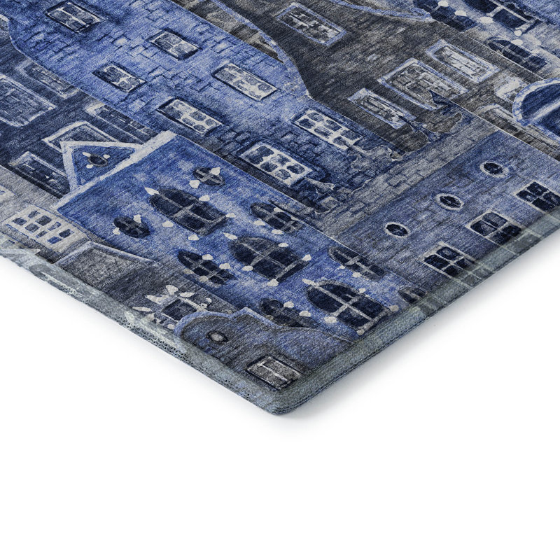 Tapis bleu Cerrito AMF600 lavable à la machine de qualité supérieure, Rectangulaire 8 pi x 10 pi