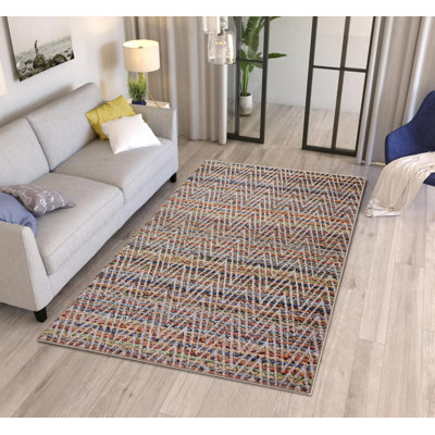 Tapis décoratif à motif de chevrons brun rétro