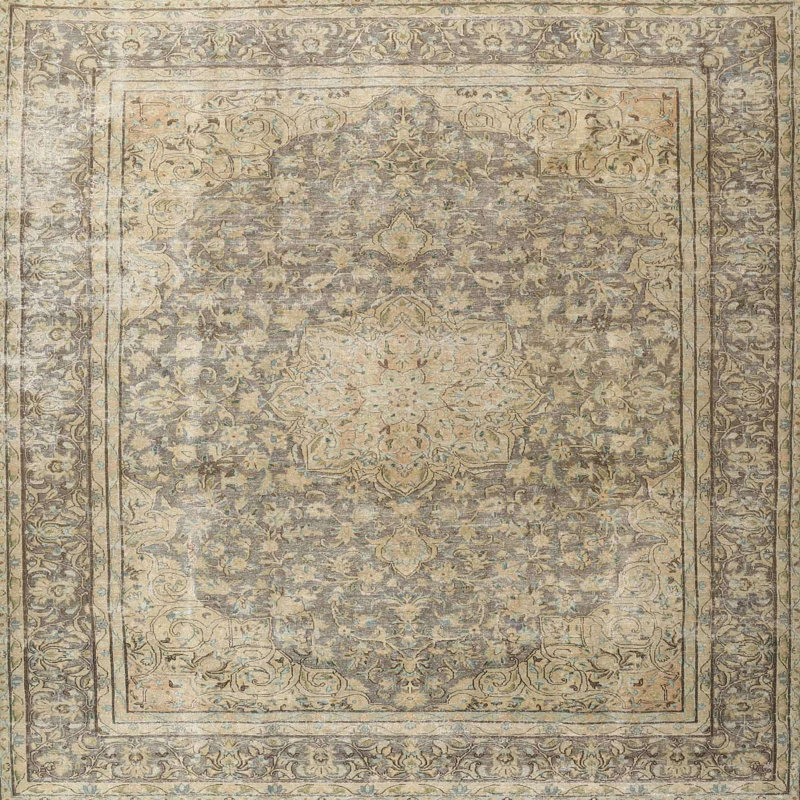 Tapis beige/noir traditionnel Barwen, Rond 5 pi