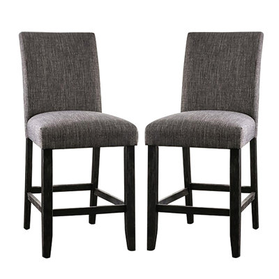 Deux chaises de salle à manger grises rembourrées en tissu de hauteur comptoir rembourrées de 19,44 po de profondeur, 23,64 de largeur, 41,8 de hauteur et 38,97 lb de poids