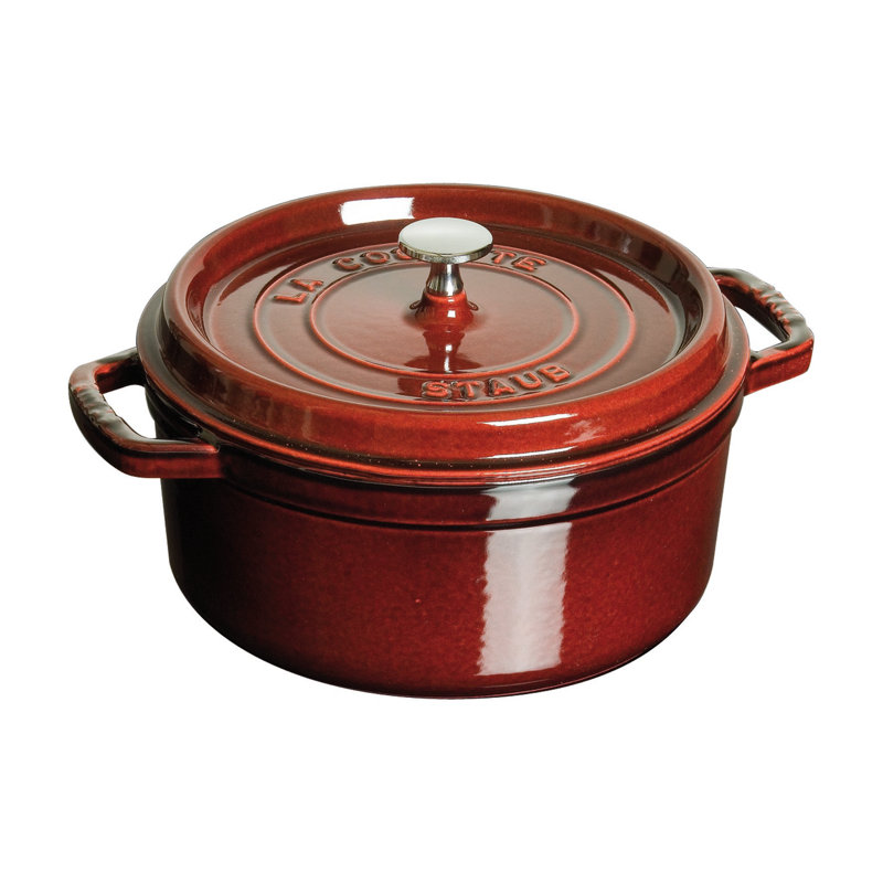 La Cocotte Cast Iron Round Cocotte, 13.25 quarts, Grenadine