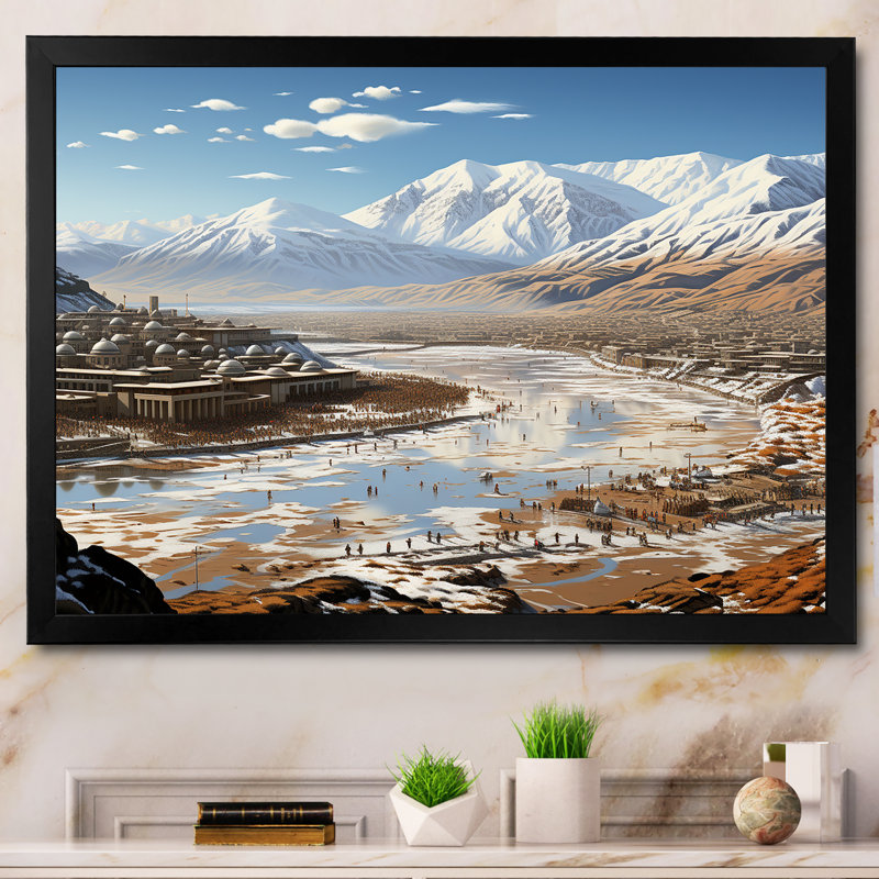 Hajj Pilgrimage II - Art mural, Cadre d'angle fermé noir, H 12 po x l 20 po x P 1 po