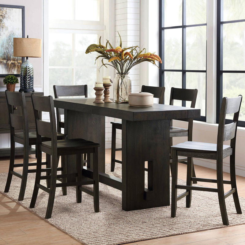 Distressed Walnut Counter Height Chair With Ladder Back (Set Of 2)
