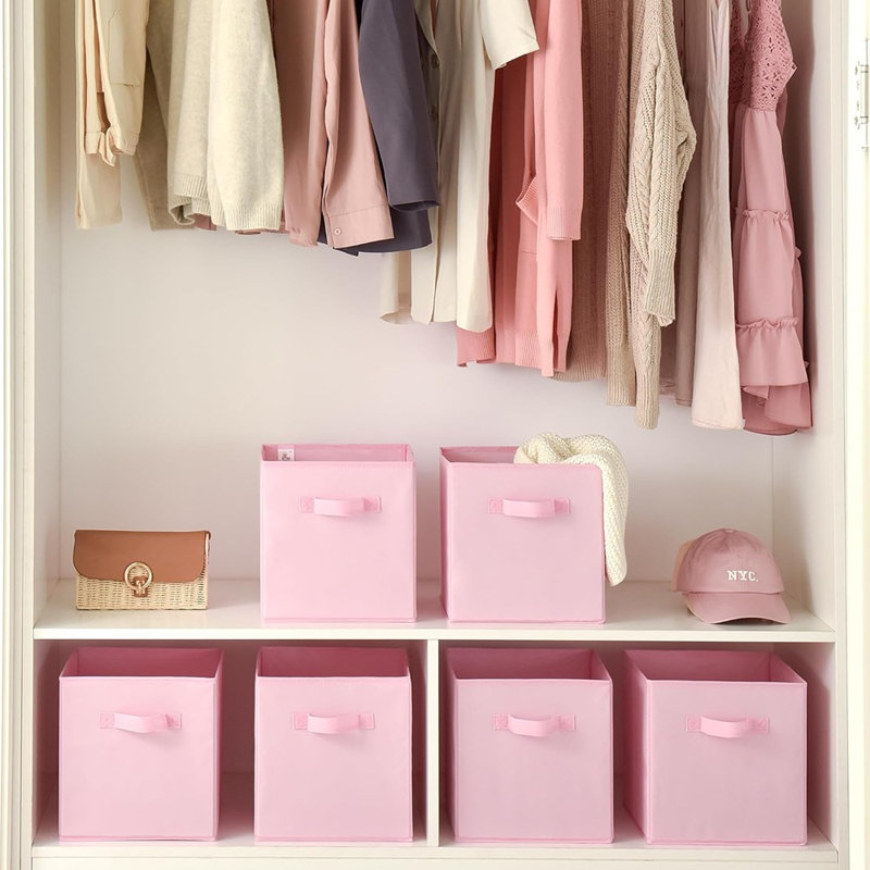 Fabric Storage Cube Organizer Bins 6-Pack Pink, Pink