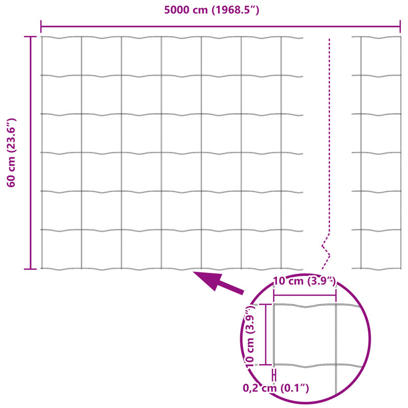 Galvanised Steel Border Fencing, 60 x 5000 x 0.2 cm, Grey