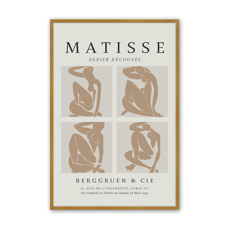 Nus Brun Matisse, reproduction d'art sur cadre, H 37,25 po x l 25,25 po, Or poli