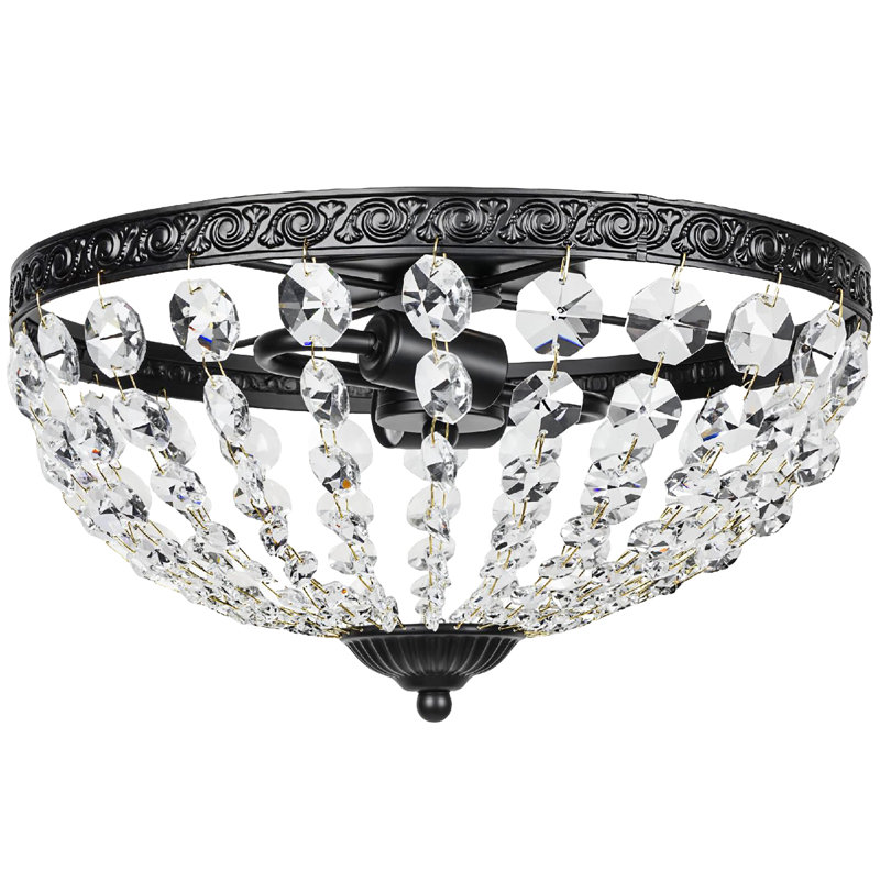 HOMCOM Crystal Chandelier Ceiling Light 2-Light Flush Mount, Black