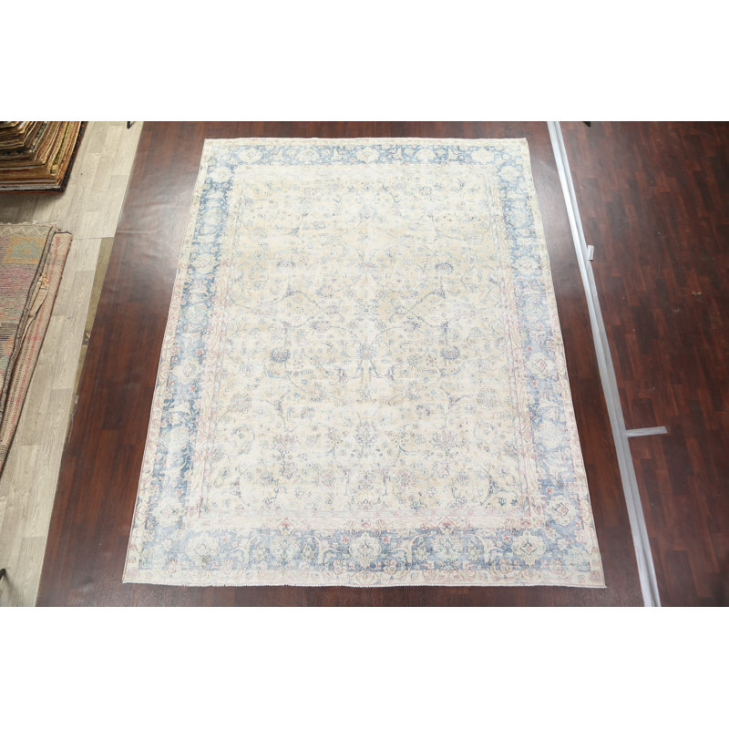 Tapis persan antique patiné Kerman noué à la main 9 x 12