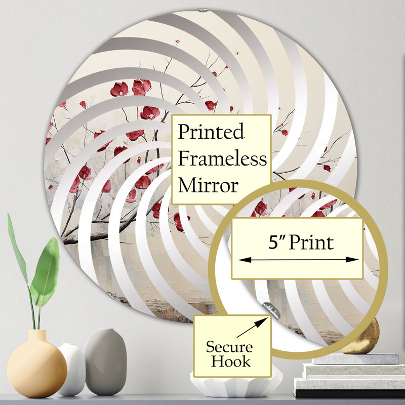 Minimaliste grenat Grace Leafy Dreamscape - Miroir décoratif Vortex-MIR114739-Rond, 23,6 po x 23,6 po