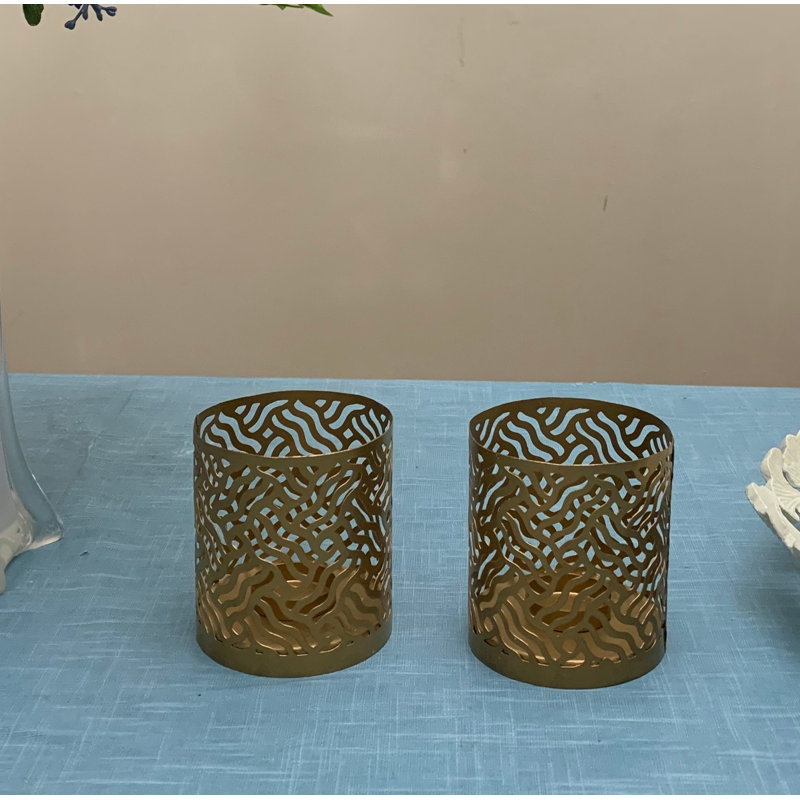 Baird 3.9'' H Metal Tabletop Tealight Holder, Gold