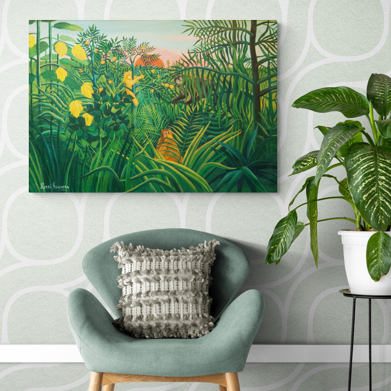 Three Apes In The Orange Grove by Henri Rousseau - Wrapped Canvas Art Prints, 84 cm H x 117 cm W