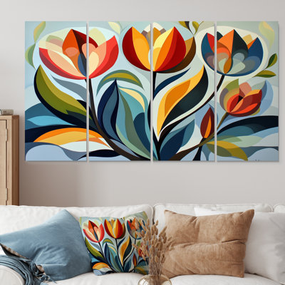 «Green Mid Century Mod Nature Tulip I», ensemble de décorations murales abstraites de style Mid-Century