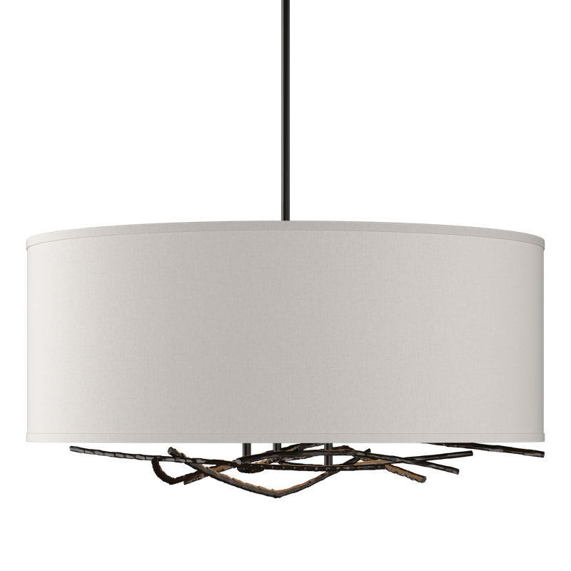 Brindille 3 - Light Drum Chandelier, Flax, Oil Rubbed Bronze, 21.4" - 66.4"