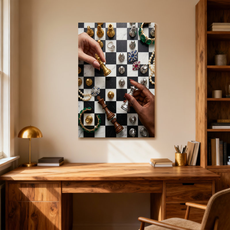 Fashion Chess Board With Jewellery And Hands, 30" H x 20" W