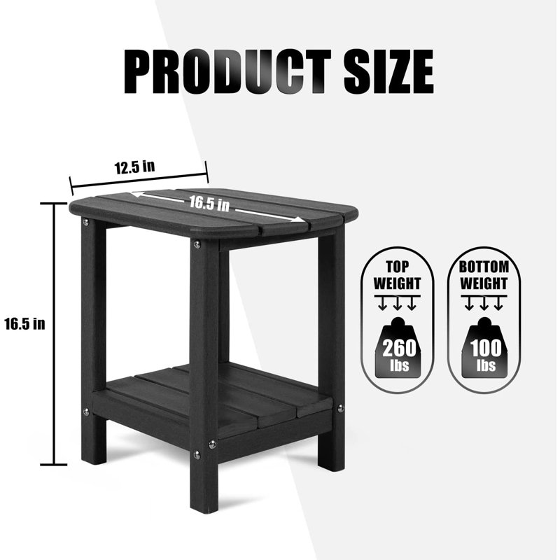 Outdoor Side Table, 2-tier  Adirondack End Table, Black