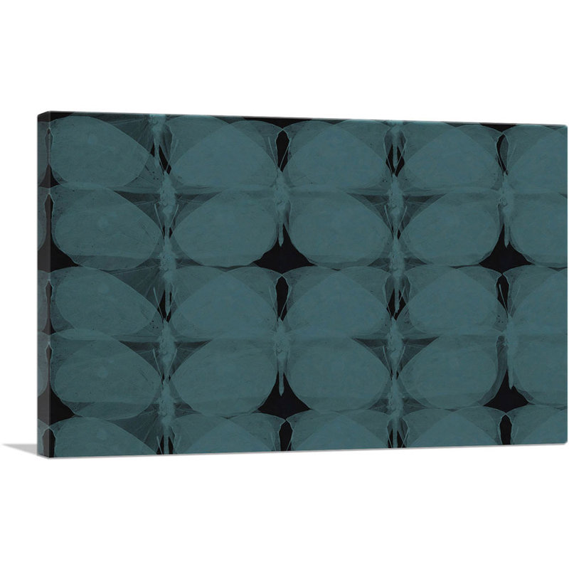 «Dark Teal Butterflies Modern», reproduction d'art sur toile tendue, H 26 po x l 40 po x P 0,75 po