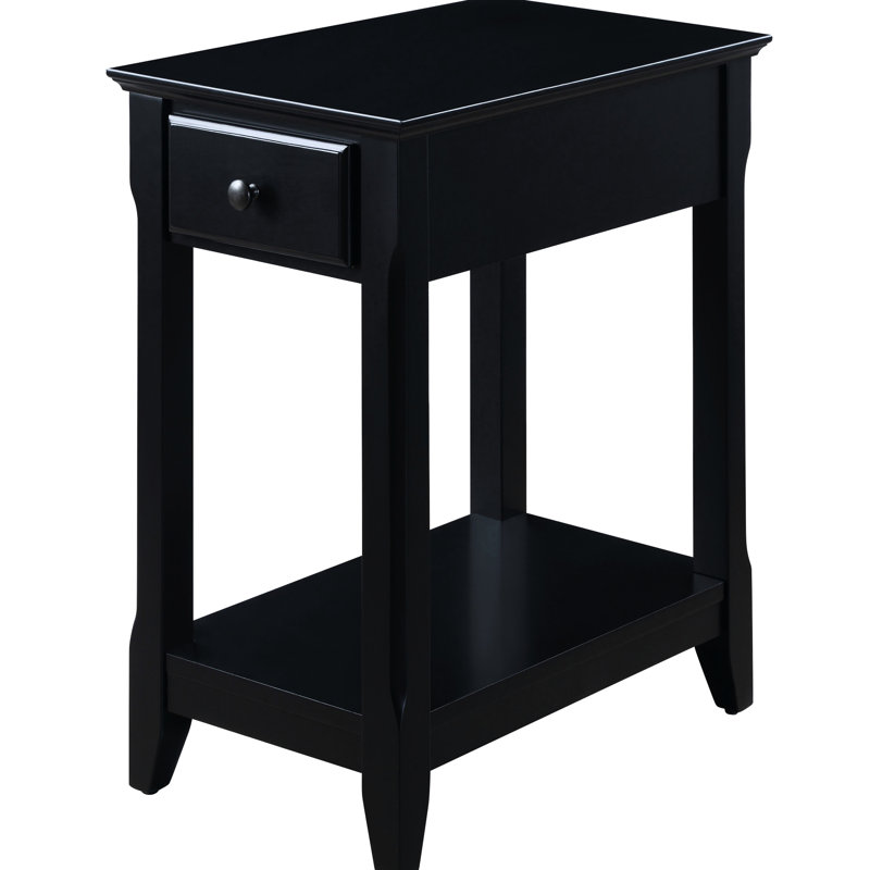 Élégante table d'appoint noire avec rangement - Fabrication en bois pour les petits espaces avec tablette inférieure, Noir