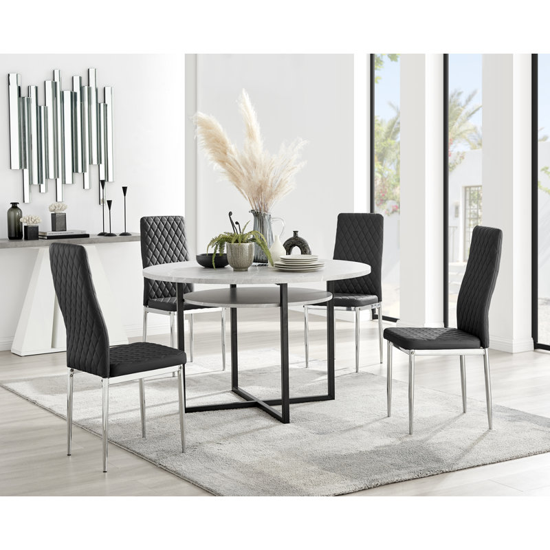 Adler 4 - Person Dining Set, Black/Silver