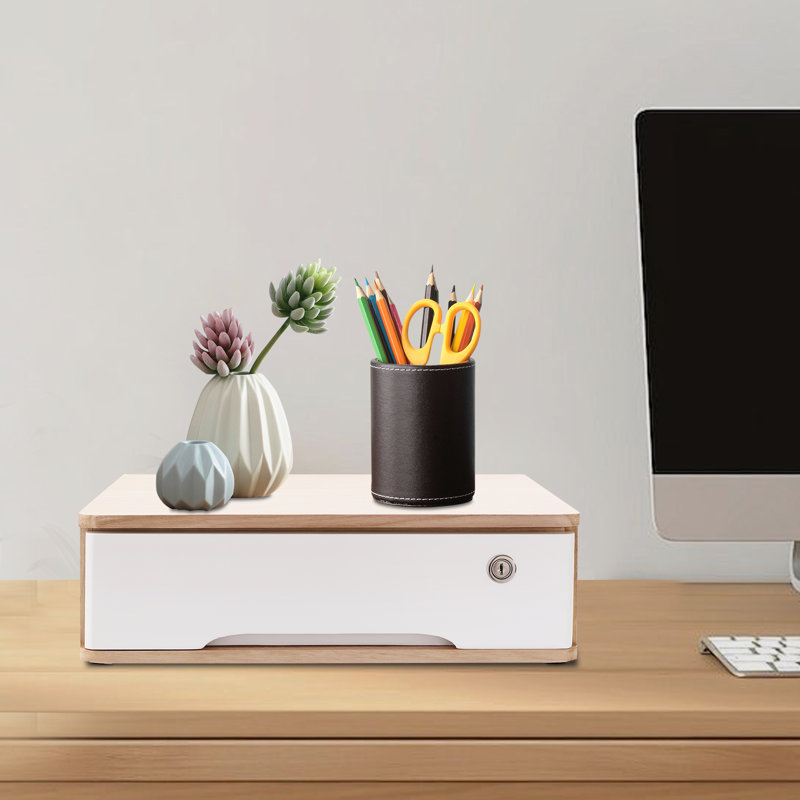 Mercedi Solid Wood Stackable Desk Organizer, White/Beige