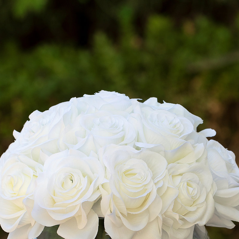 Silk Rose Arrangement in Vase, White