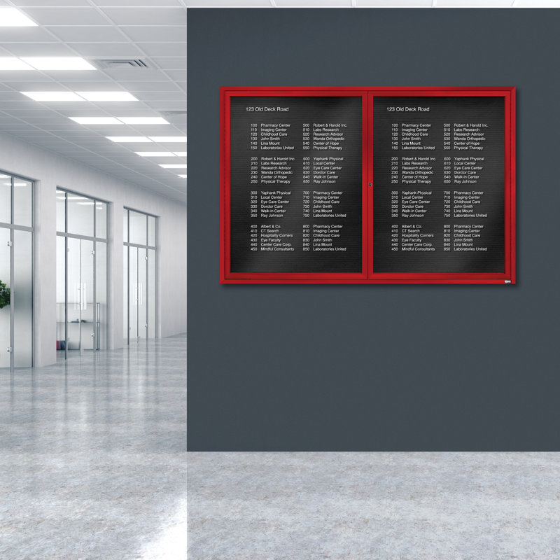 Tableau d'affichage mural fermé pour armoire d'annuaire, Rouge thermolaqué, Deux, 48 po x 72 po