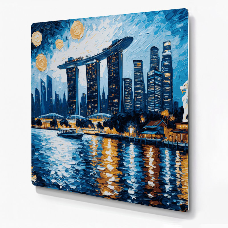 Art mural bleu en cités avec villes de singapour