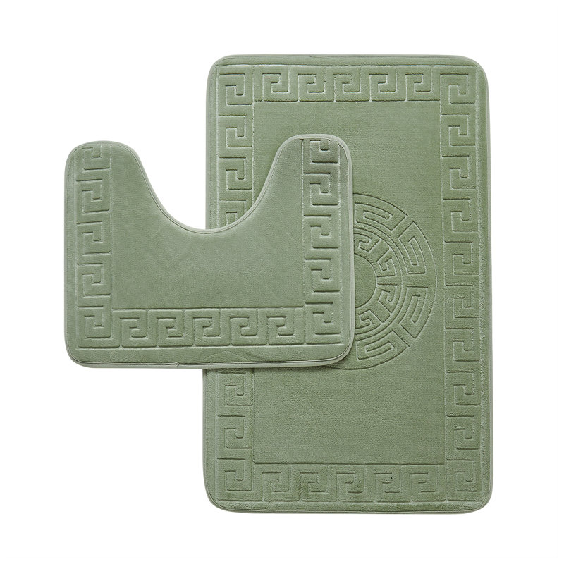 2 Piece Bathroom Rug Set Memory Foam Bath Mat & Pedestal Mat Soft Absorbent Non Slip Machine Washable Bathroom Mats, Green
