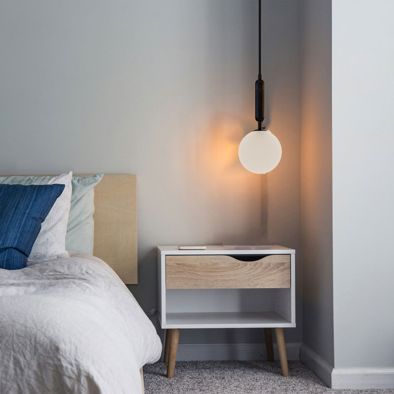 Nessa Crystal Pendant Light - Frosted Glass Globe with Modern Black and Gold Design, Matte Black