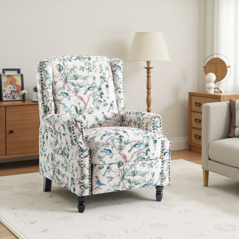 Manual Standard Push Back Recliner, Blue/Beige Animal Print