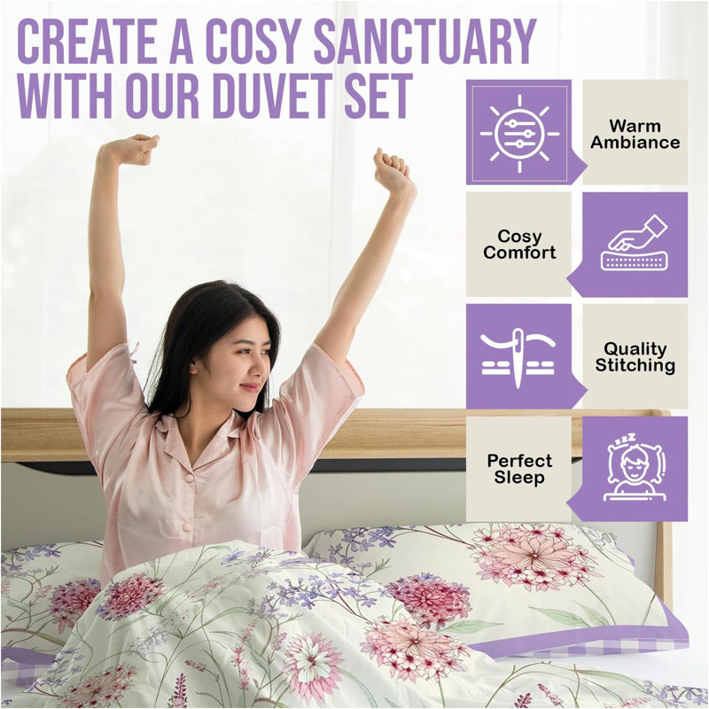 Classic Botanical Print Duvet Cover Set Polycotton Bedding with Matching Pillowcases Single Double King Easy Care, King