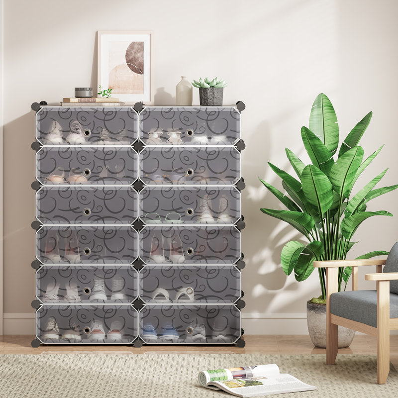 24 Pair Stackable Shoe Storage Box, Black