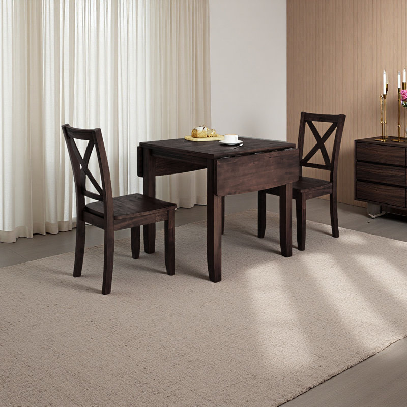 Ensemble de table de salle à manger 3 pièces avec 2 chaises à dossier en X, Espresso