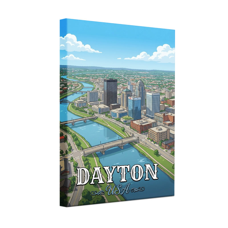 Scénique et paysages urbains Dayton, États-Unis, paysage urbain, rivière, horizon, bâtiments, pont, H 30 po x l 20 po
