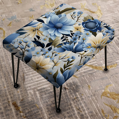 Blue Meadow Floral Pattern - Floral Rectangle Ottoman