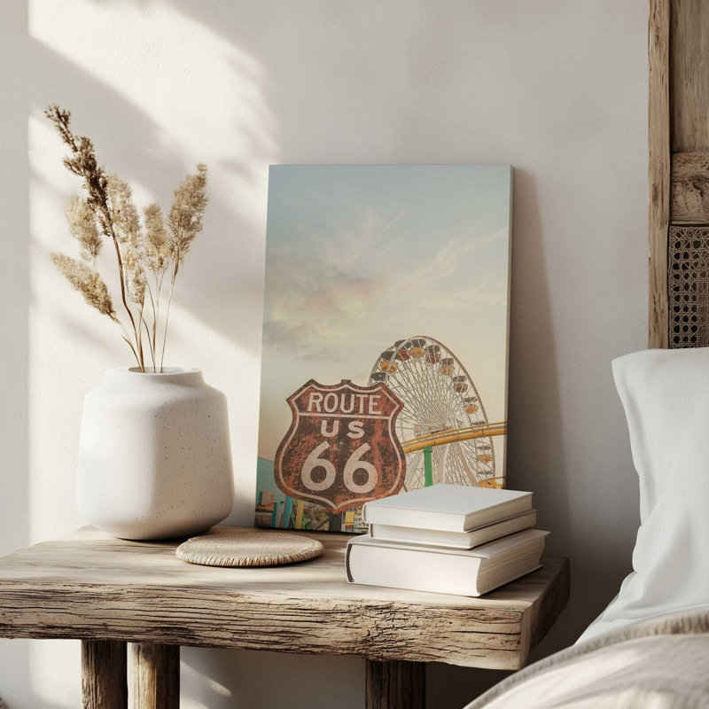 Coucher de soleil sur 66, reproduction d'art sur toile, 20 po x 30 po, Toile tendue