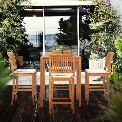 5 Piece Teak Wood Castle Patio Bistro Bar Set Including 35"" Bar Table & 4 Barstools -  Red Barrel StudioÂ®, 56FA3562C37E4D8FBA7F1F598EF82442