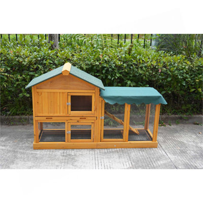 Cage à lapin, cage à lapin intérieure, cage à lapin extérieure avec couloir, niche pour animal de compagnie avec plateau anti-fuites plus profond, panneau UV, grillage inférieur amovible pour petits animaux, housse de protection imperméable et solaire amovible