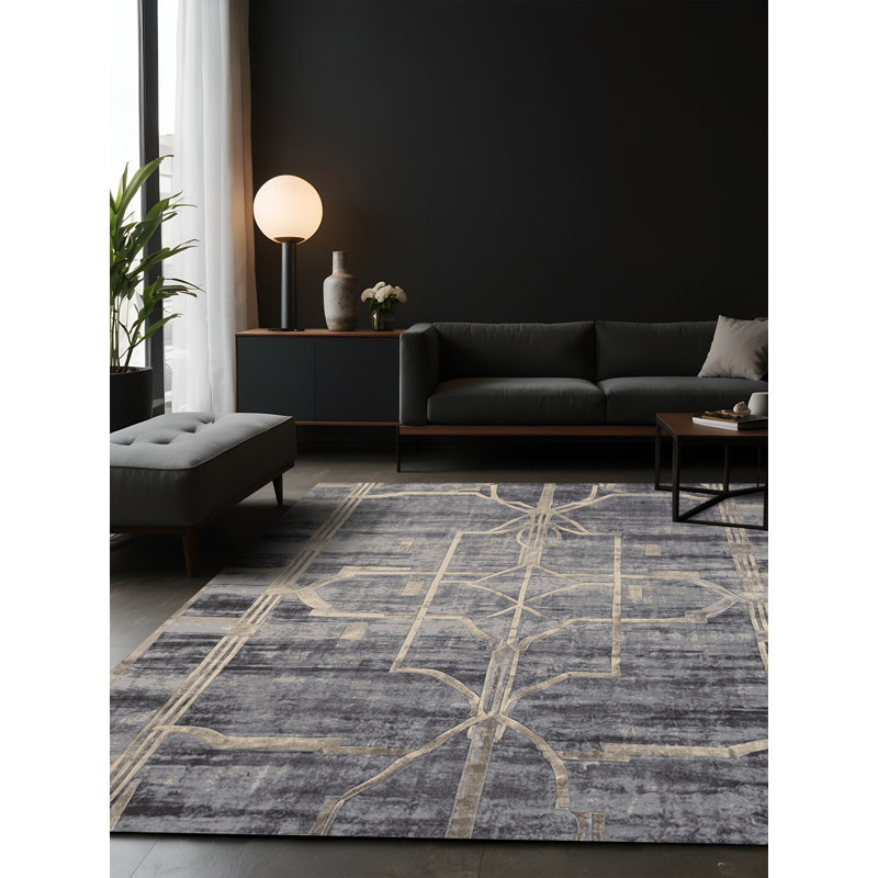 Tapis gris soyeux et moelleux, Carré 4 pi
