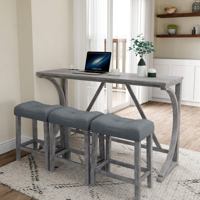 Industrial Dining Table And Chairs With Power Outlet - 4 Piece For Various Spaces Gray Arrangement Living, Dining, Game Areas
