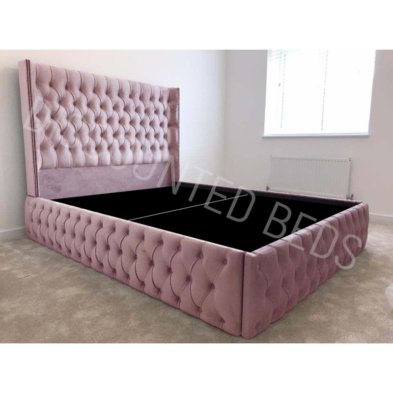 Upholstered Bed, Double (4'6), Blush Pink Plush