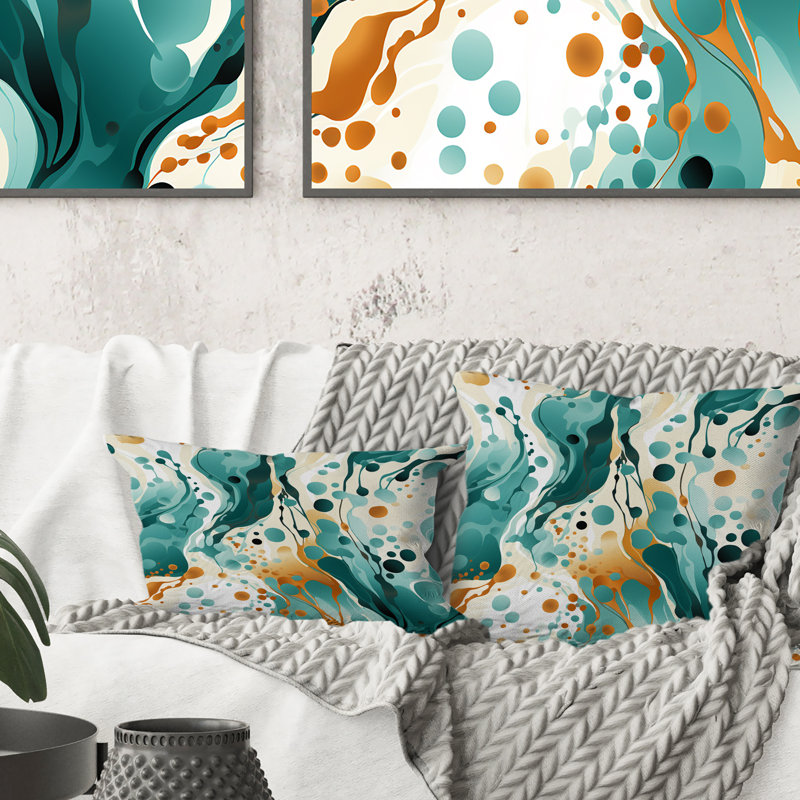 Emerald And Cream Ink Splash - Printed Throw Pillow