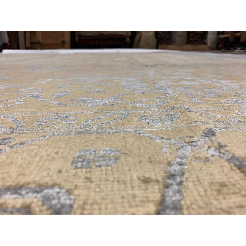 Tapis unique en or / gris noué à la main 7 pi 10 po x 9 pi 6 po