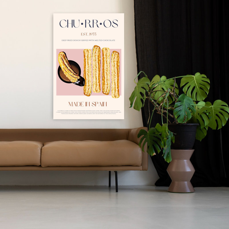 Churros avec chocolat, art mural traditionnel contemporain, H 48 po x l 32 po