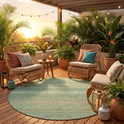 Tapis rond extérieur rayé lavable antidérapant 8 pi