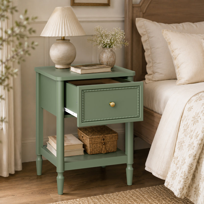 17.7''w 1-drawer Nightstand, Smoke Green