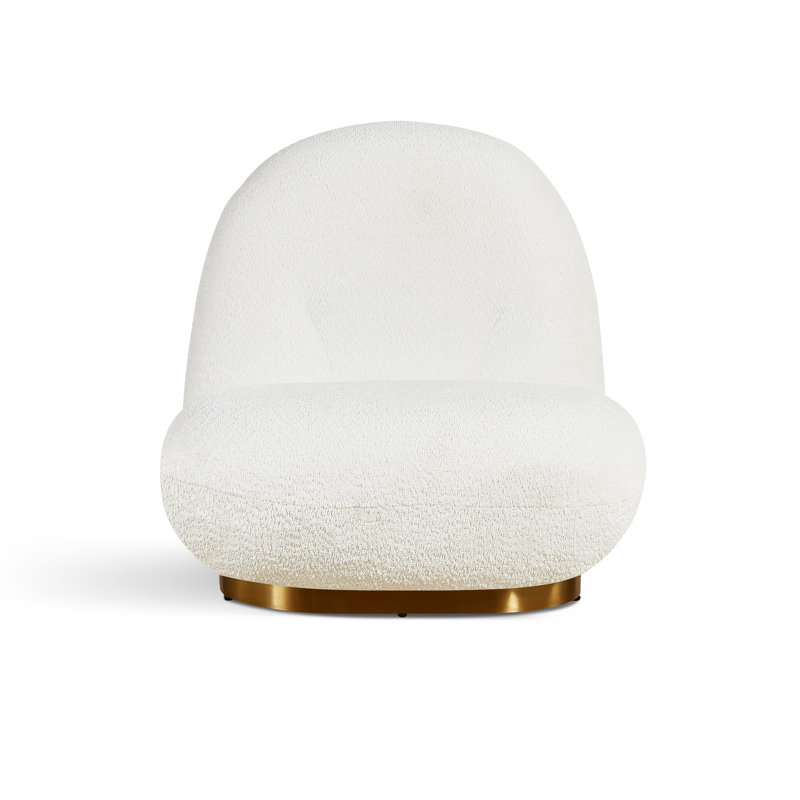 Chaise longue blanche en peluche Glam avec base dorée, alliant confort velouté et design métallique chic pour des espaces de vie élégants