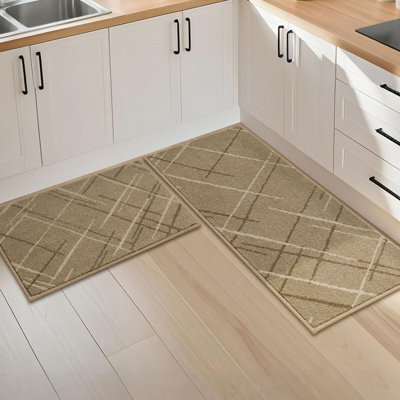 Non-Slip Washable Kitchen Rug Set 2 – Absorbent Runners 20"x32"+48" Beige