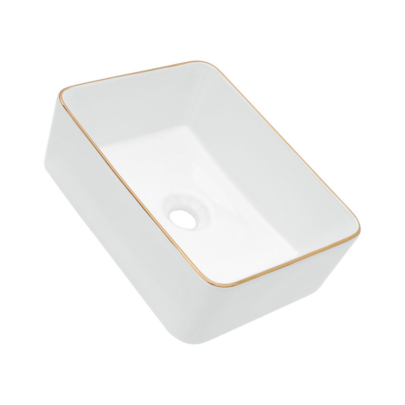 Lavabo classique en céramique, vasque rectangulaire pour salle de bain, restaurant, bureau, Blanc / Doré